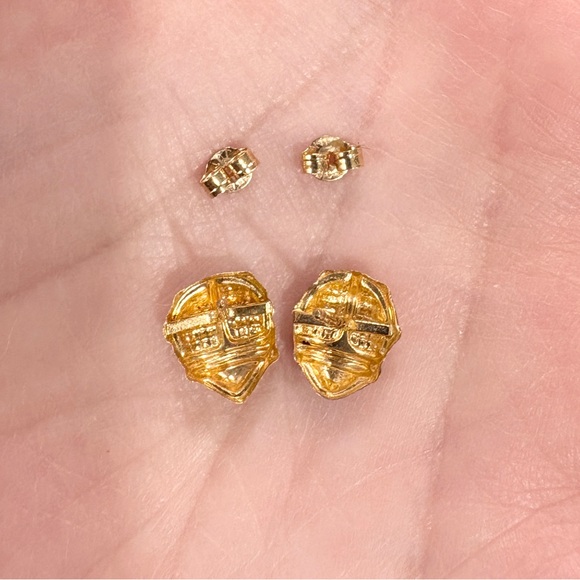 Ladybug Gold Earrings: 14K solid yellow gold red black enamel vintage - Picture 8 of 9